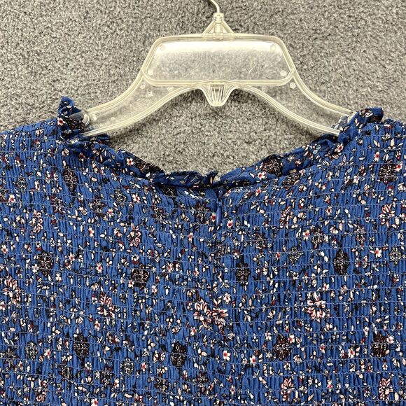 Dip Dress Womens Plus 18 W Blue Floral Cottage sheer long puff sleeves peasant - Picture 14 of 16